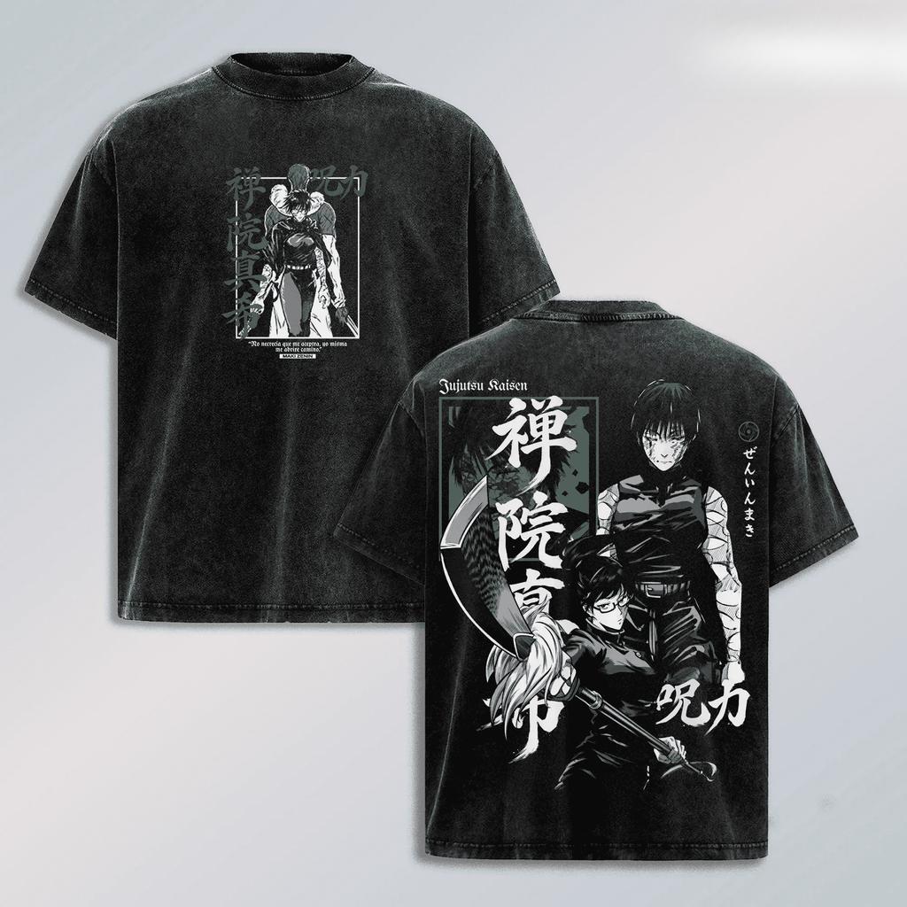 Zenin Maki Jujutsu Kaisen T-shirt Anime Gothic Washed Y2k T Shirt Men's Unisex Clothing Summer Short Sleeve Cotton Tees Tops