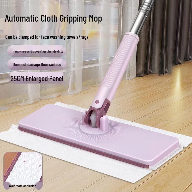 Multi-Surface Wet/Dry Mop with Automatic Cloth Clipper & Face Towel Holder