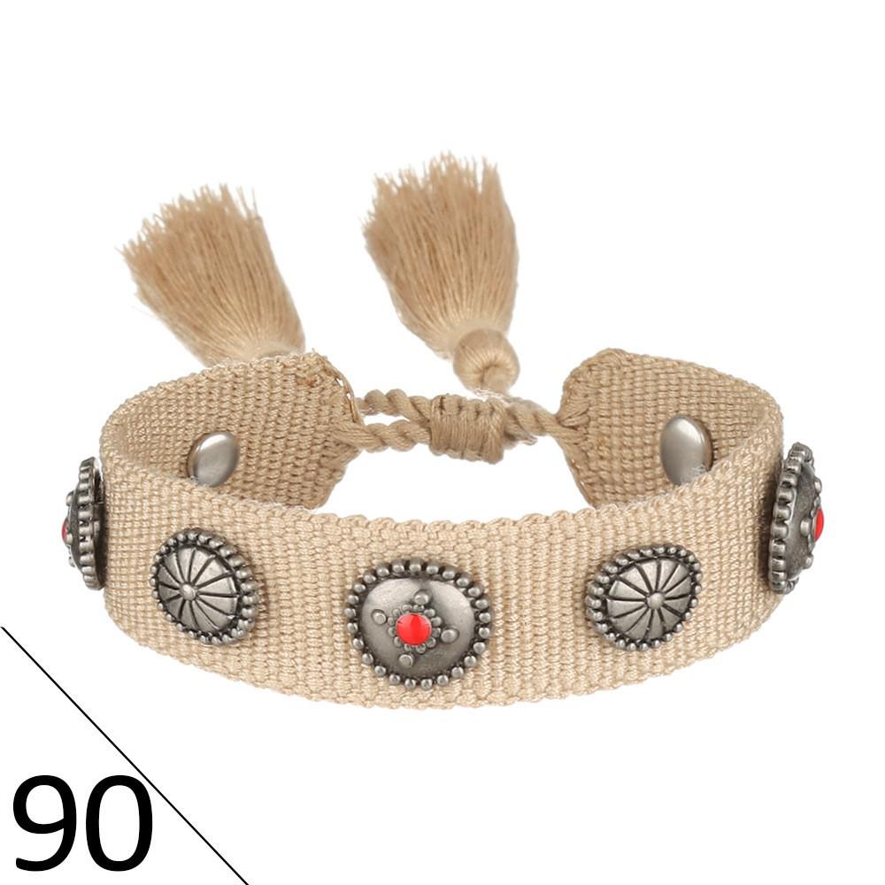 European Woven Bracelet with Metal Nail Buckle and Tassel for Women