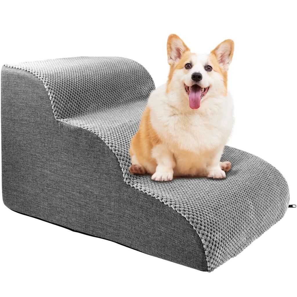 Curved Dog Stairs Ramp for High Beds and Sofa Climbing Pet Steps Nonslip Sponge Filling for Small Dogs and Cat