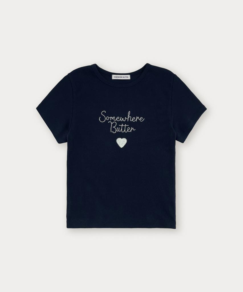 Sseomweeobeoteo Boucle Heart Logo Top - Navy