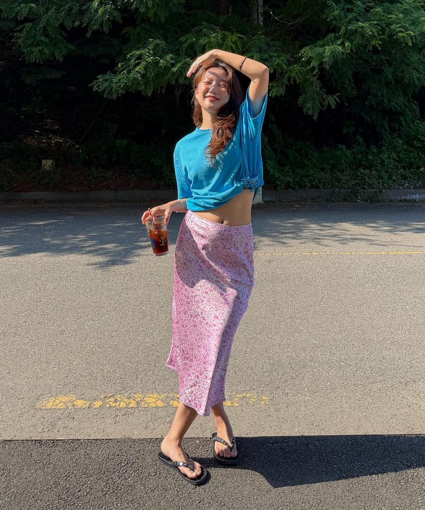 CENTAUR.KR Leopard Midi Skirt_Pink