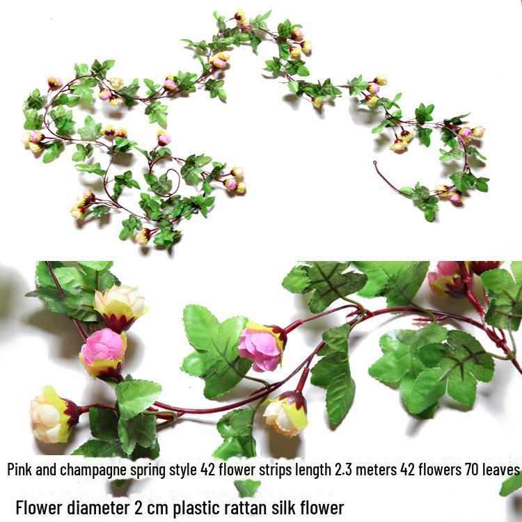 Silk and Plastic Roses Decorative Vines - Artificial Flowers for Weddings, Living Rooms, Home Ceilings, and Rattan Decor.