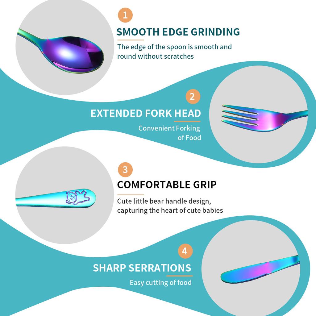 Hot-selling Stainless Steel Bear Tableware, Knives, Forks and Spoons Set, Love Baby Spoon and Fork, Children's Steak Knives and Forks 4pcs