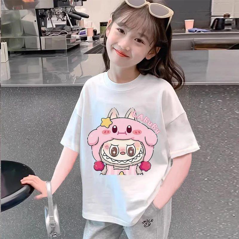 Summer cartoon labubut shirt, a short-sleeved T-shirt for girls