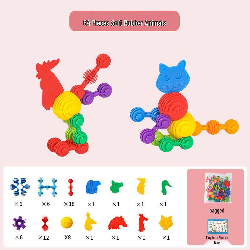 Shape-Shifting Soft Bristle Blocks for Toddlers (1-3 Years) - Early Education Interlocking Building Set