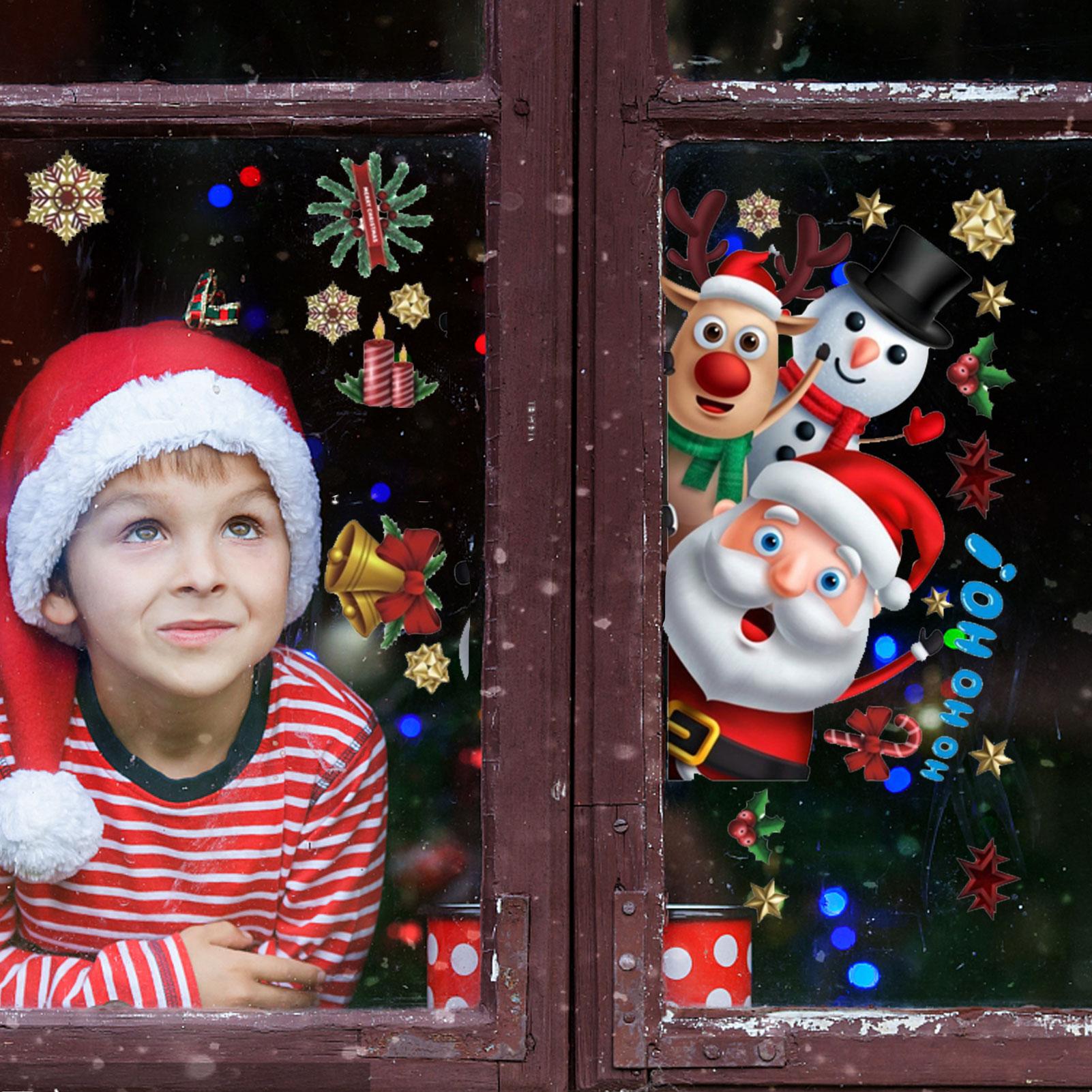 Рождественские наклейки на окна Дед Мороз Олени Снеговик Наклейки-прилипалы Украшение для стекла Рождественские наклейки Украшения China Mainland