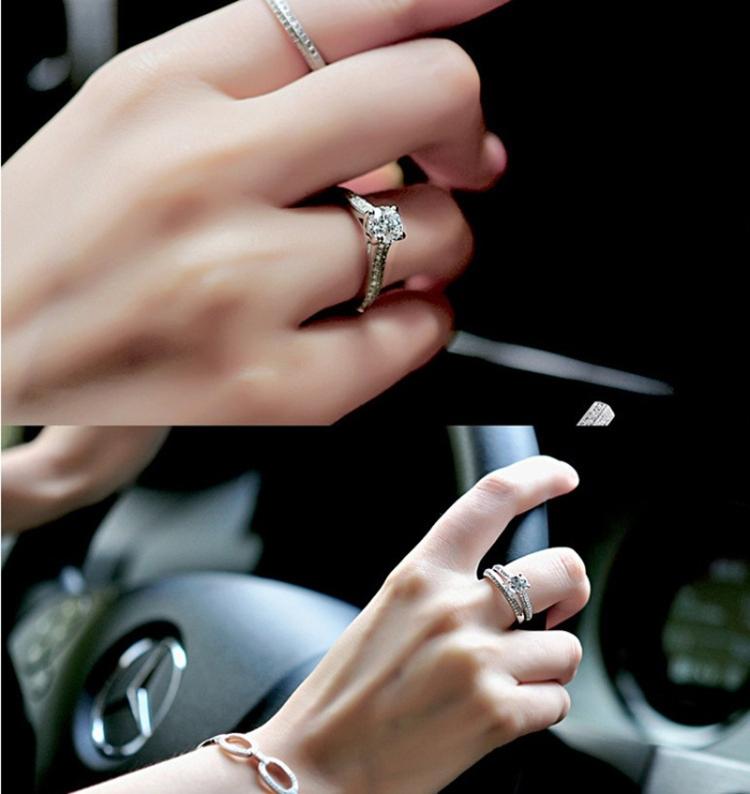Silver Double Zircon Wedding Rings Set