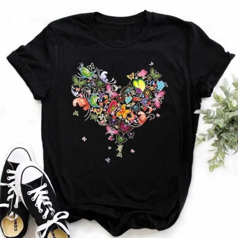 Maycaur New Finger Heart T Shirt Women Tops Korean Ulzzang Graphic Tees Women Fashion Women's T Shirts 90s Girls Black Shirt
