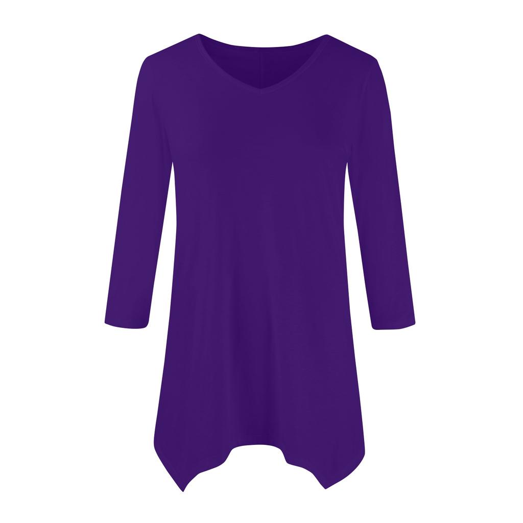 Women's Fashion Casual V-neck Seven-point Sleeve Shirt Belted Loose Comfortable Top