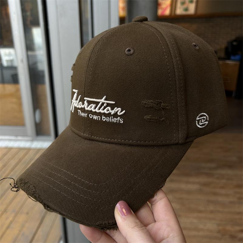 New casual versatile embroidery ripped baseball cap outdoor riding sunshade cap showing small face and high quality