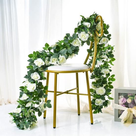 220CM Sztuczny Girlanda z Kwiatów Róży 16 Głów Odporna na UV Realistyczna Sztuczna Rattanowa Winorośl Dekoracja Wisząca na Ślub i Przyjęcie Symulacja Kwitnienia