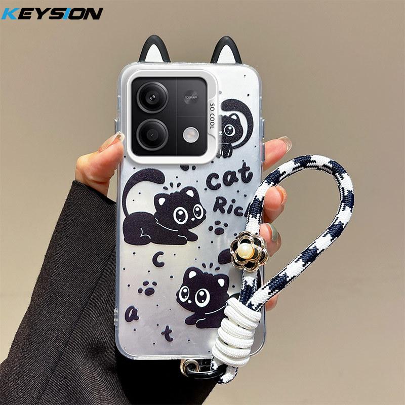 KEYSION Cute Ear Cartoon Case for Redmi Note 13 Pro 5G with Lanyard Soft Silicone+PC Shockproof Phone Cover for Xiaomi POCO X6 5G