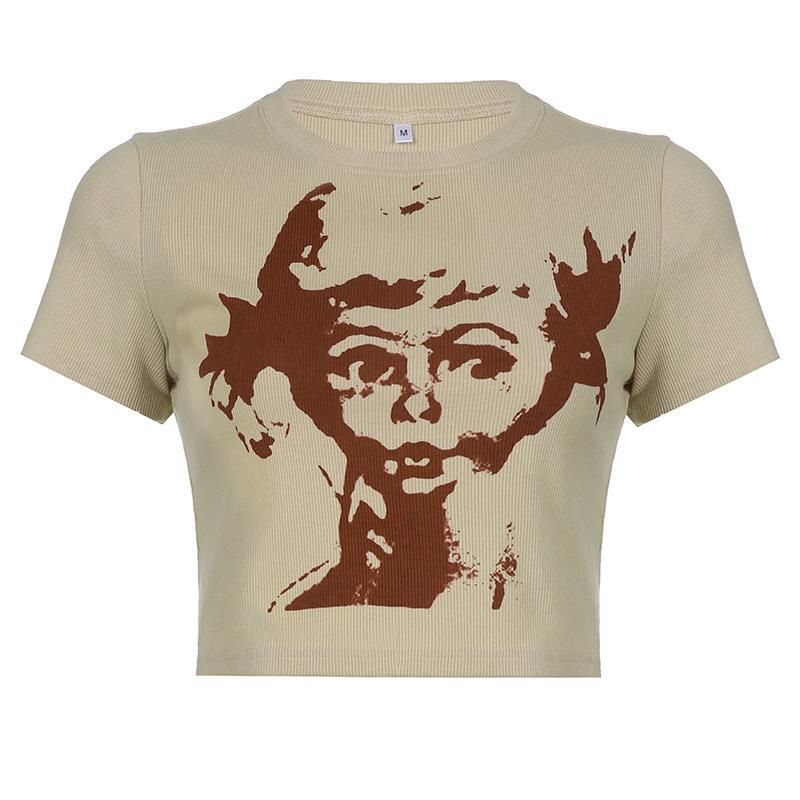 

Футболка свободного покроя с принтом ретро-портрета Y2K, уличный топ L абрикосовый