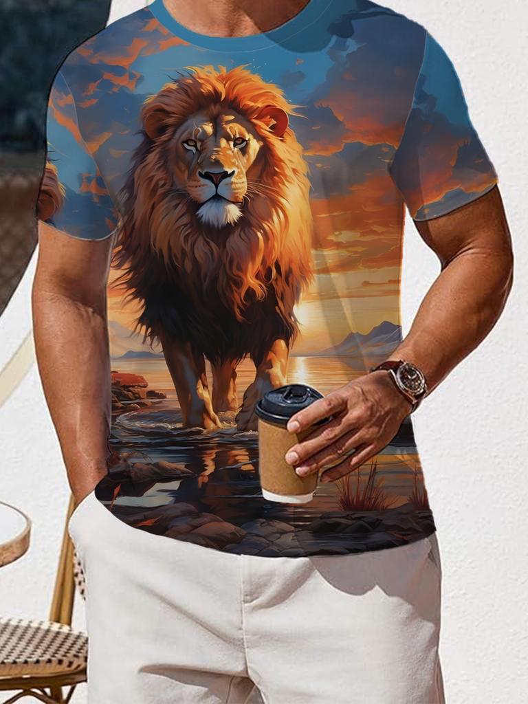 Cool and Breathable Digital Print Fashion Trend Men's Casual Sport T-Shirt - Essential for Summer Home, Outdoor, and Casual Fashion Styling, a