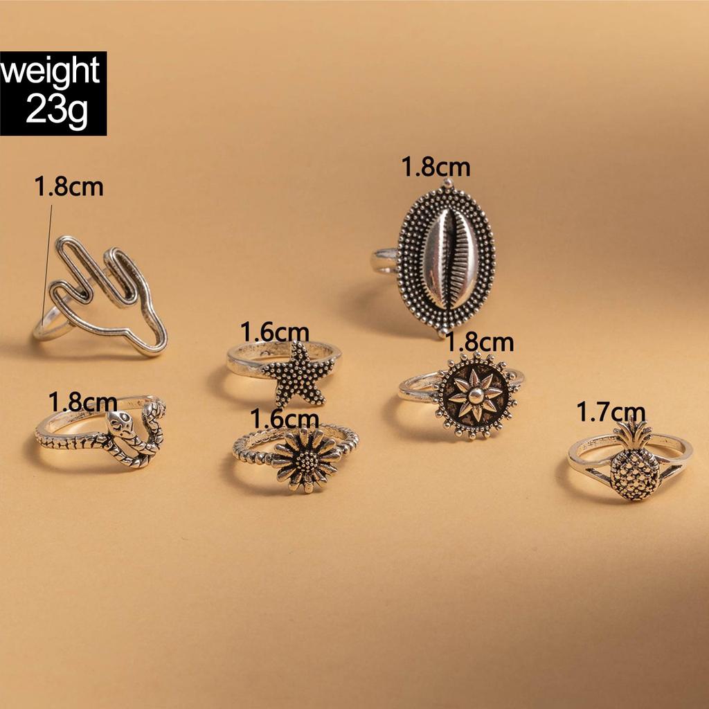 European and American Bohemian Starfish Scallop Ring Beach Style Coconut Tree Butterfly Carved Vintage Ring Set