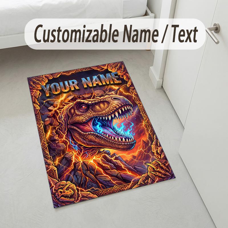 Dinosaur Theme Crystal Velvet Rug Personalized Custom Name Text Soft Floor Mat Home Decor
