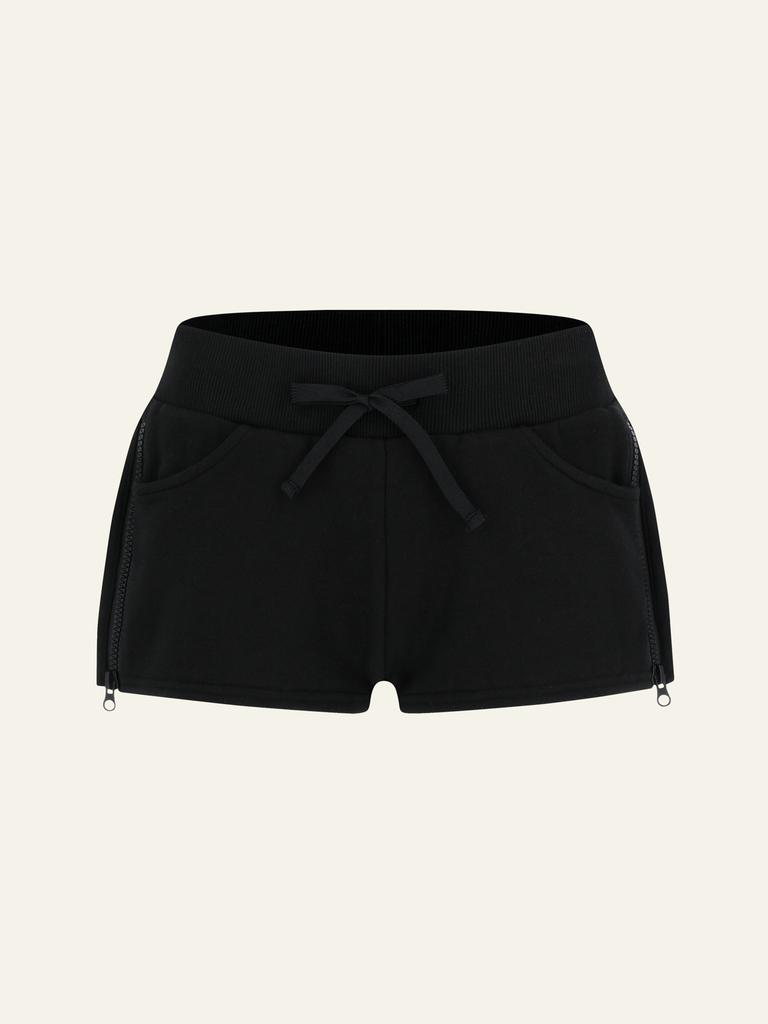 Deoineoseu Reißverschluss Mini-Shorts (Schwarz)