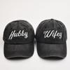 Wifey Hubby Black Washed Baseball Cap For Men Women Letter Embroidery Adjustable Snapback Hats Cotton Soft Top Caps Party Gifts