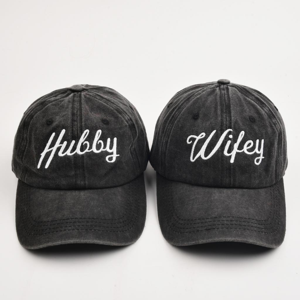 Wifey Hubby Black Washed Baseball Cap For Men Women Letter Embroidery Adjustable Snapback Hats Cotton Soft Top Caps Party Gifts