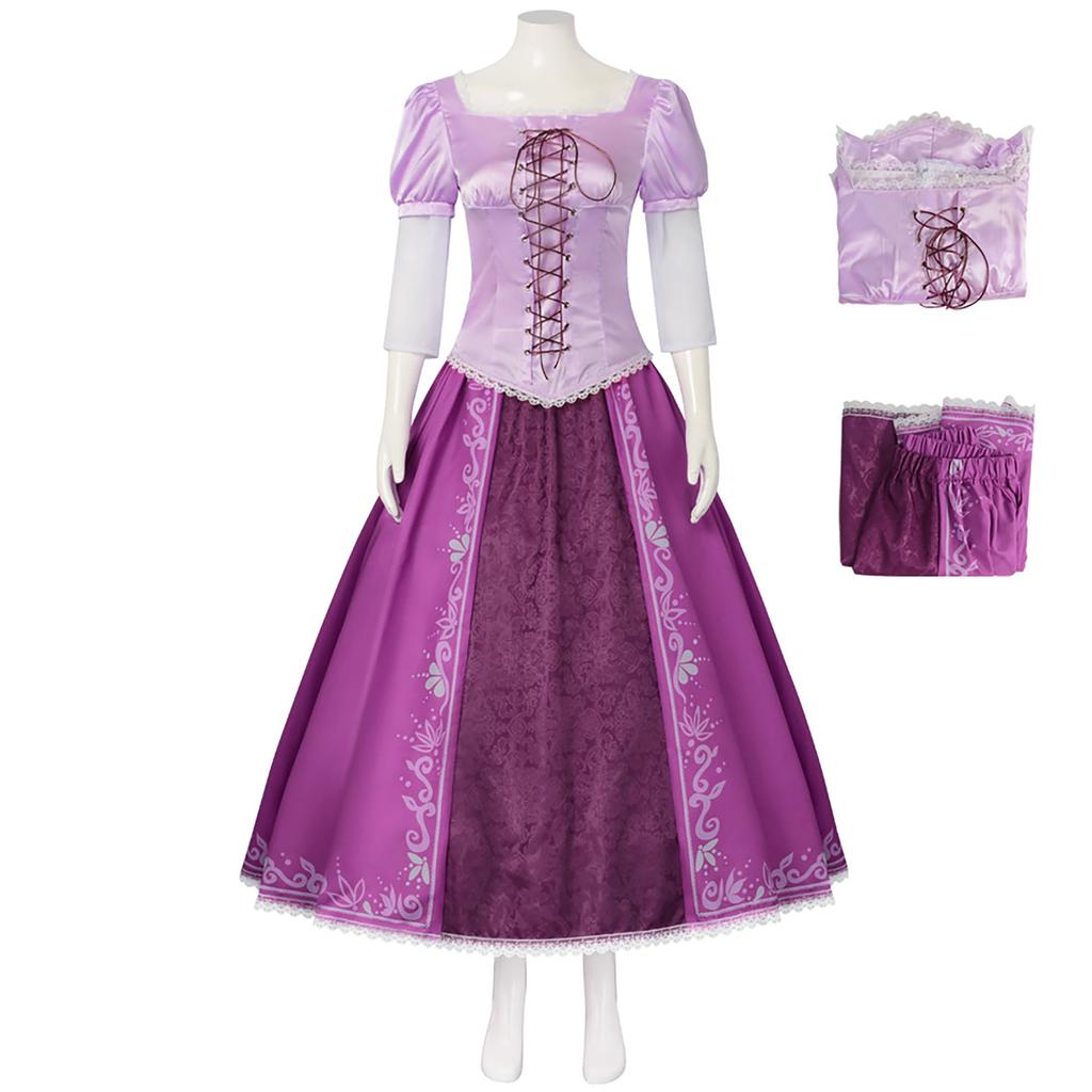Midoriya Rapunzel Cosplay Costume, Princess Dress, Purple, Adult Halloween Costume, Long Dress with Lace (3XL)