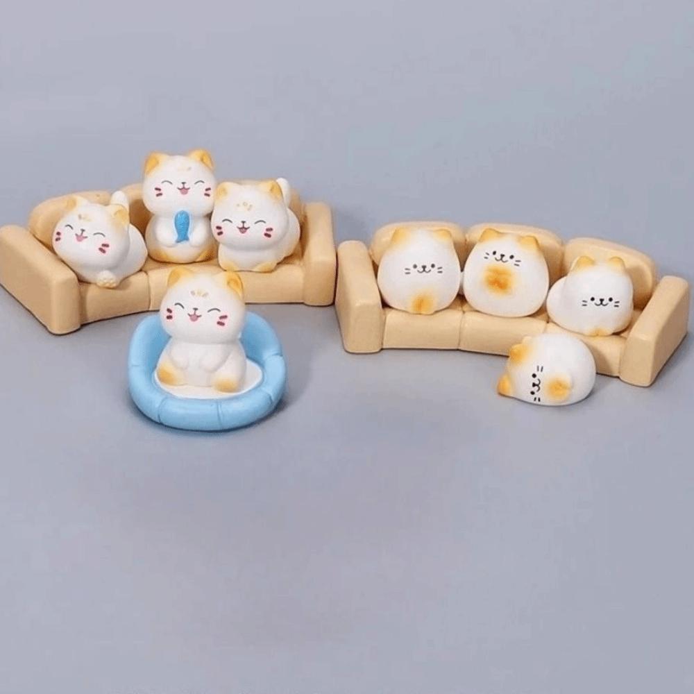 Kawaii Animal Ornaments Cartoon Animal Figurine Resin Material Cat Figurine  Desktop Decoration