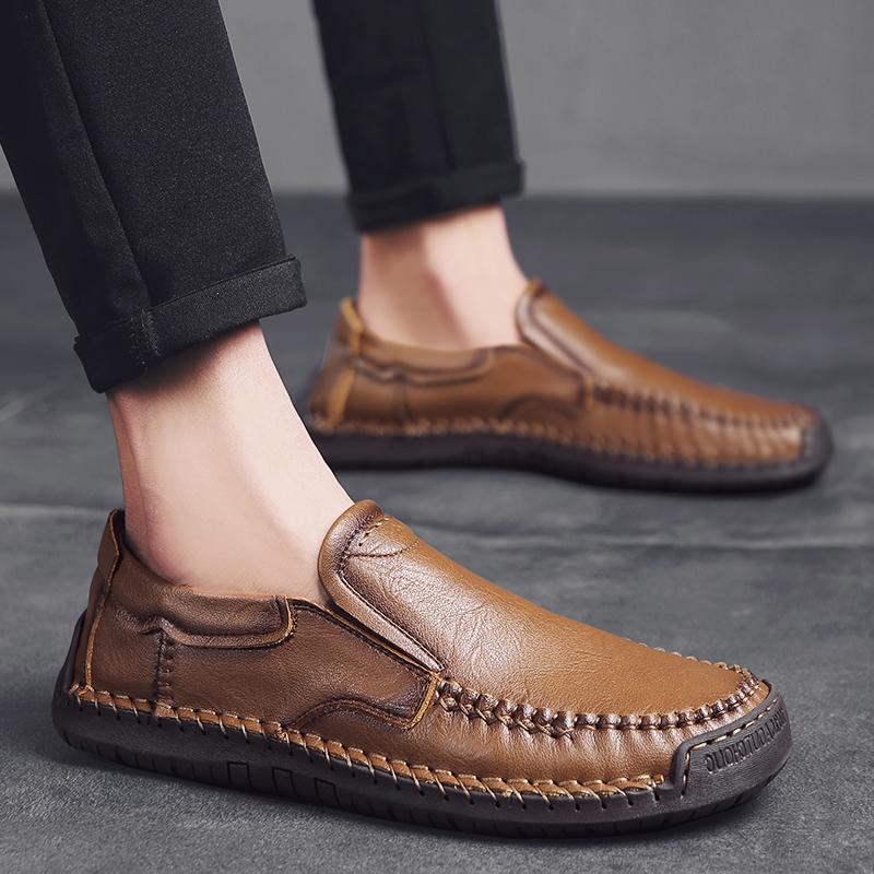 Fashion New Hand Stitched Mens Slip On Loafers Outdoor Walking Plus Size 48 Comfortable Business Casual Leather Shoes All Season Spring
