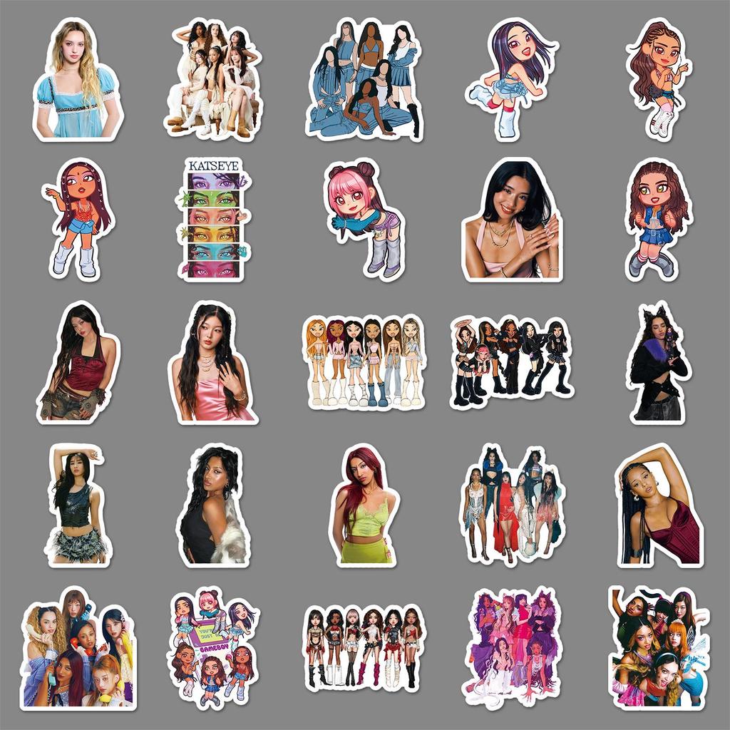 KATSEYE Girl Group Waterproof Stickers (50 Sheets) – Star Idol Merch for DIY Decoration, Thermos, Laptop, and Phone.