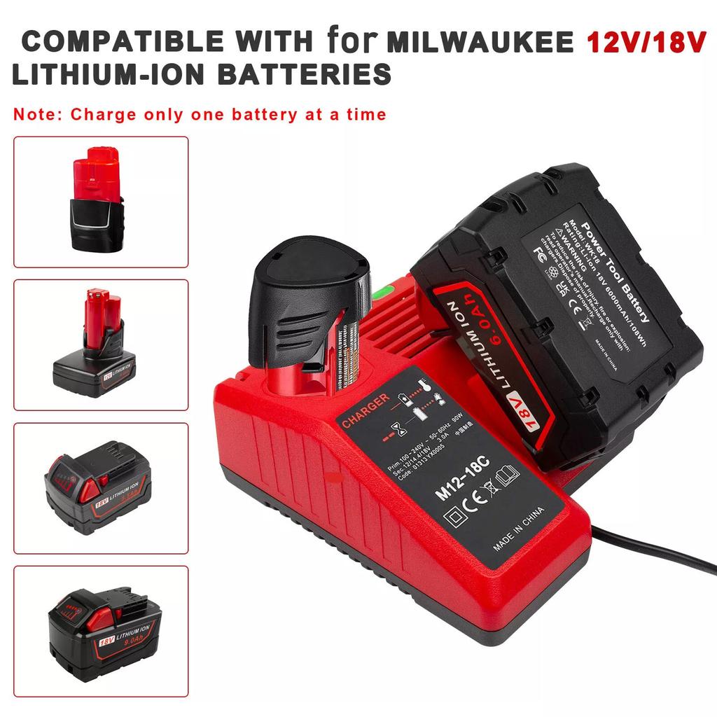 Professional M12-18C Li-ion Battery Charger for Milwaukee 12 V 14.4V 18V C1418C 48-11-1815/1828/1840 M18 M14 M12 Lithium Battery