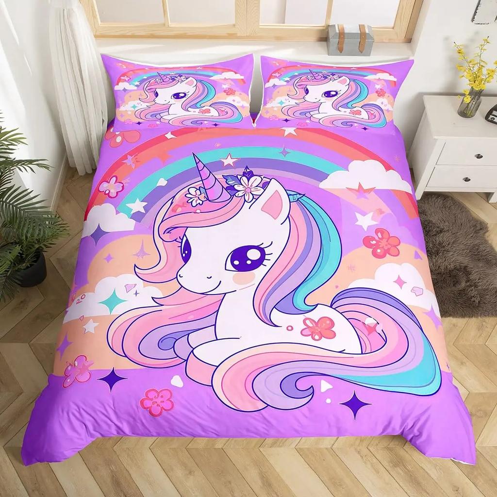 Rainbow Duvet Cover Set, Colorful Abstract Geometric Pattern with Shapes Rainbow, Decorative Bedding Set
