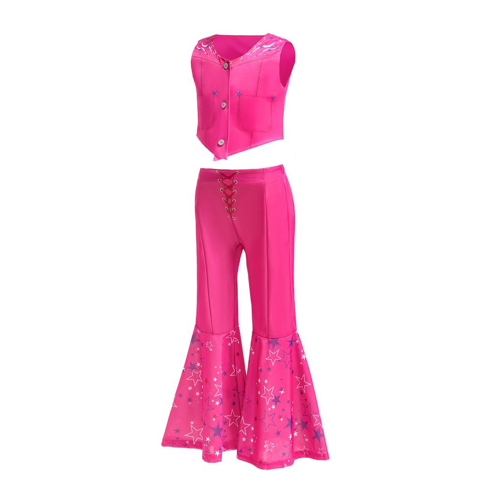 Disfraz de Purim de Película Vaquera Chaleco Rosa Superior Y Pantalones Acampanados Para Niños Fiesta de Cumpleaños de Halloween Ropa de Carnaval para Niñas