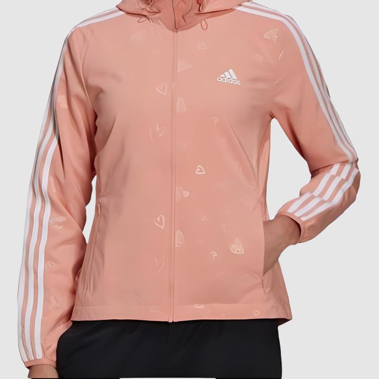 Adidas Patterned Full Print Striped Zip-Up Hoodie Jacket Women Jacket Pink HB5095