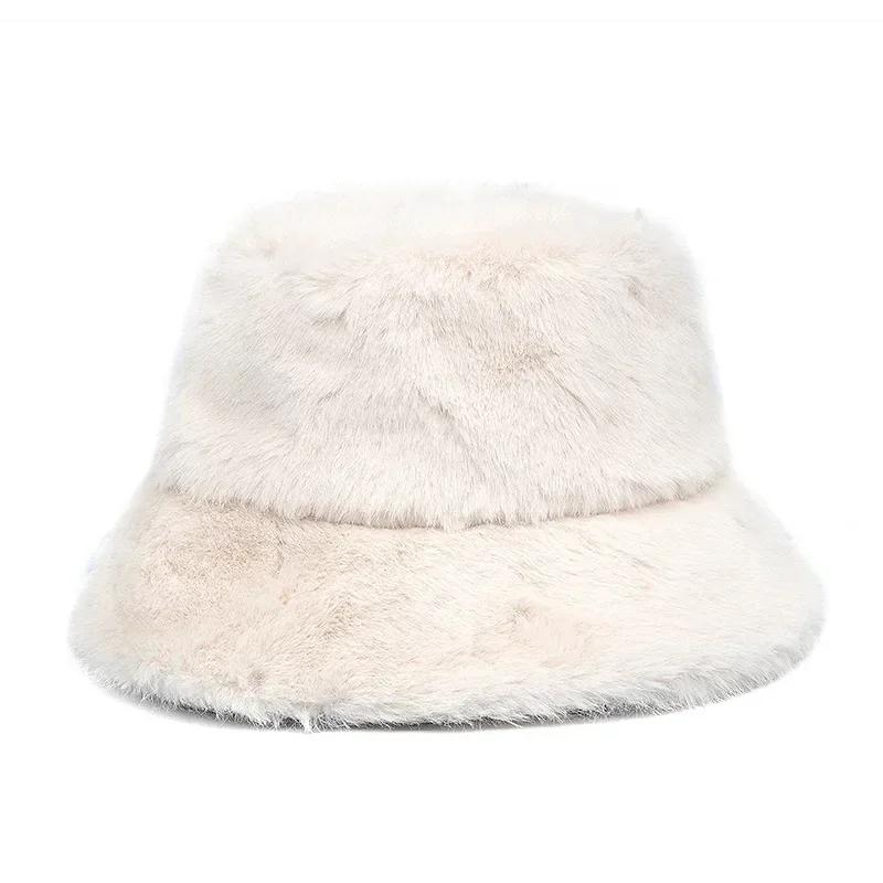 Winter Warm Fur Bucket Caps Women Men Outdoor Keep Warm Fluffy Panama Female Thickened Rabbit Hair Windproof Fisherman Caps