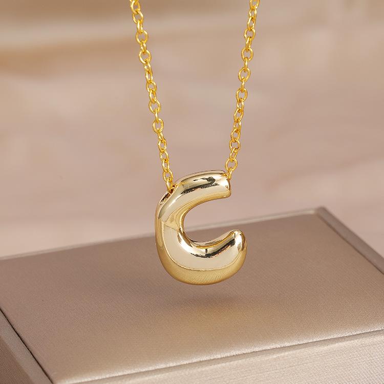 Charming Chubby Brass Polished 26-Letter Silver Pendant Necklace for Women