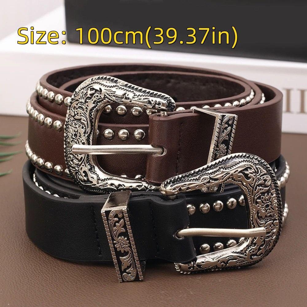 Fashion Y2K Waist Belts Rivet PU Leather Women Gothic Belts Carved Needle Buckle Punk Hip Hop Belt