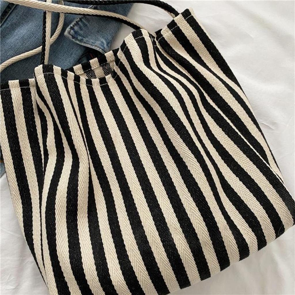Handbag, Simple and Fresh Striped Bag, Shoulder Bag, Casual and Fashionable Large Capacity Shopping Bag