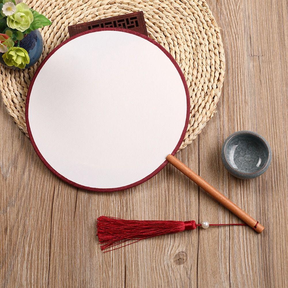 

Vintage Art Painting Fans Chinese Style Wooden Silk Hand Fan Blank Round Hand Fan Wedding Party Style 1