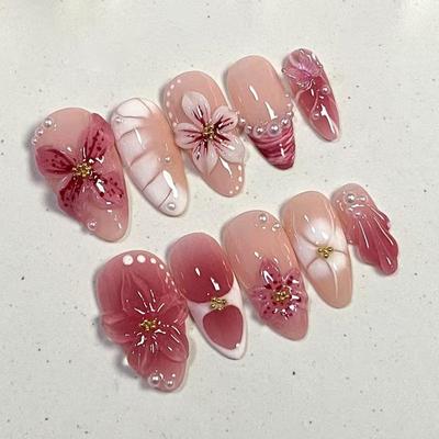 Tortoiseshell French Tip Fake Nails Retro Gradient Effect Waterproof Stick On Nails for Gift Giving Daily Use