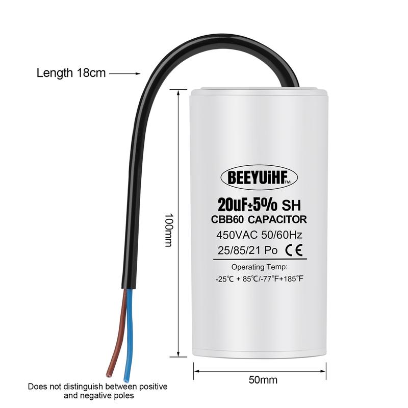 1Pcs CBB60 Starting Capacitor 3uF~80uF Motor Capacitor 50 / 60Hz 450VAC with cable for electric motor/washing machine