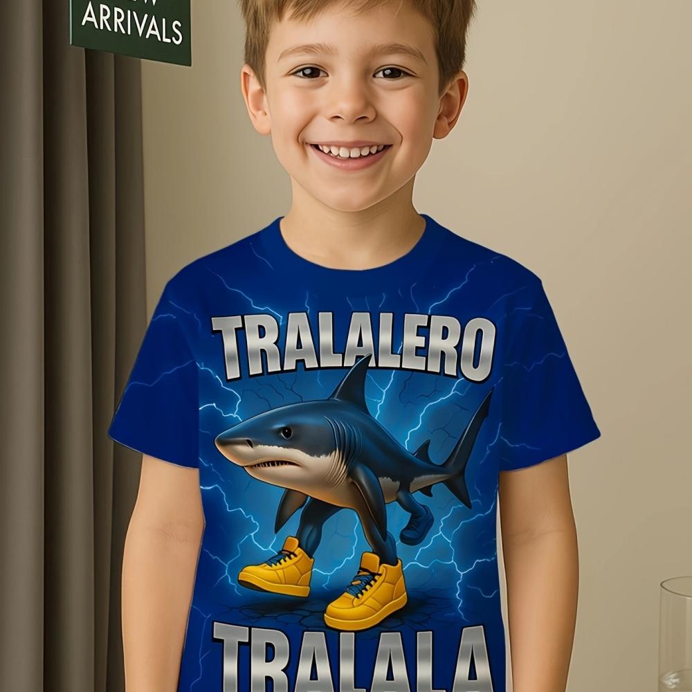 Summer hot selling children s T-shirt shark 3D printing design comfortable round neck short sleeved cartoon pattern children s T-shirt 150