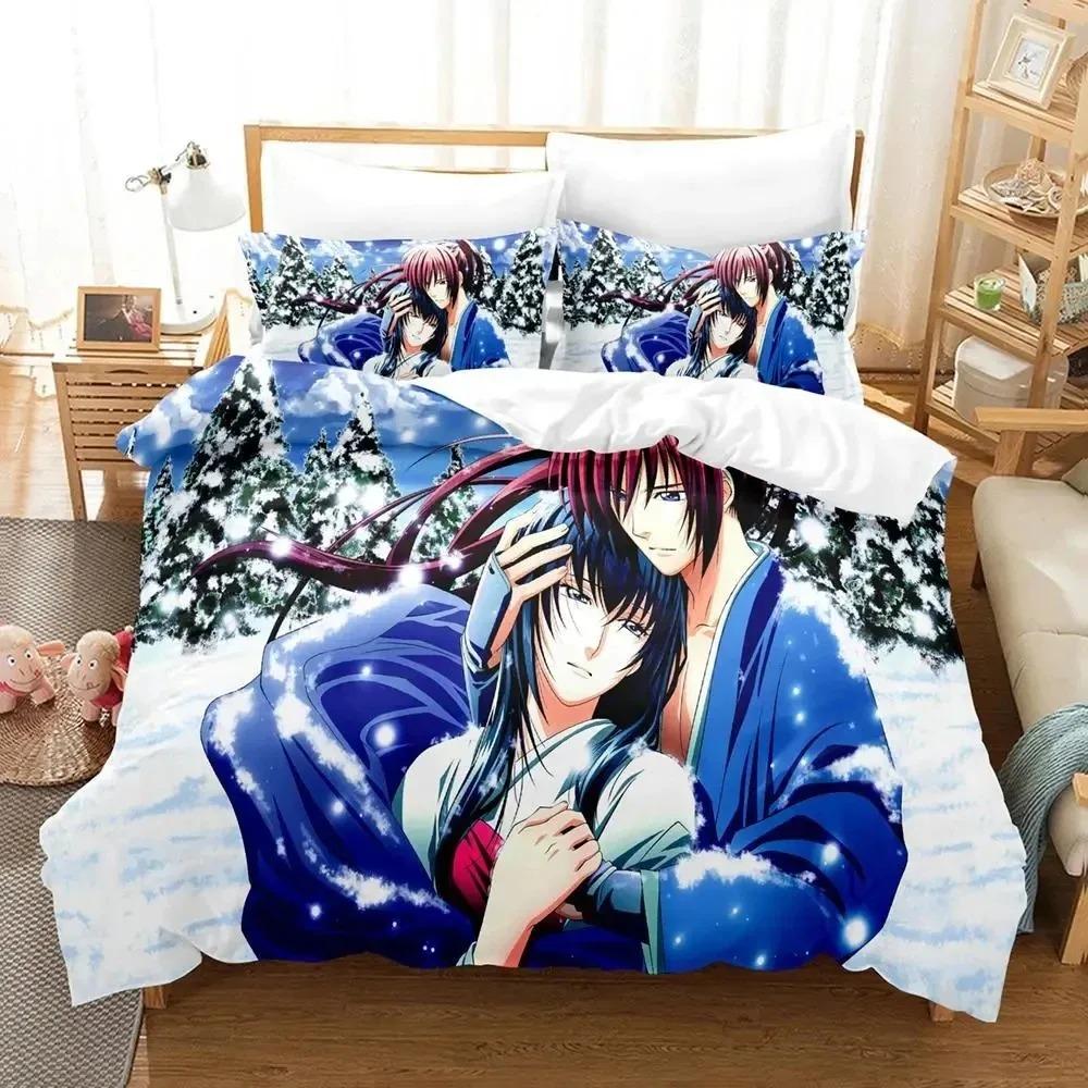 Anime Rurouni Kenshin Bedding Set Duvet Cover Bed Set Quilt Cover Pillowcase Comforter King Queen Size Boys Adult Bedding Set