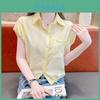 French Fashion Short Sleeve Shirt For Women With 3d Pattern And Polo Collar