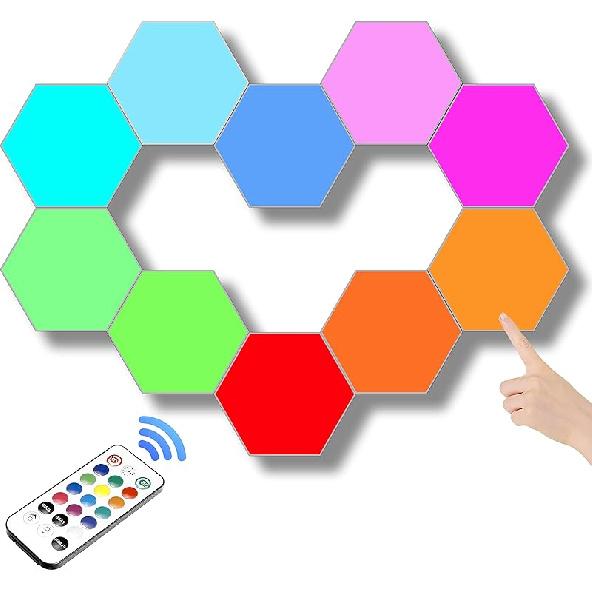 ODISTAR Remote Control Hexagon Wall Light,Smart Wall-Mounted Touch-Sensitive DIY Geometric Modular Assembled RGB Led Colorful Light with