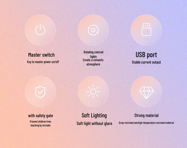 Romantic Seven-Color LED Mood Light with Rotating Indoor Stage Lamp & Cord Extension.