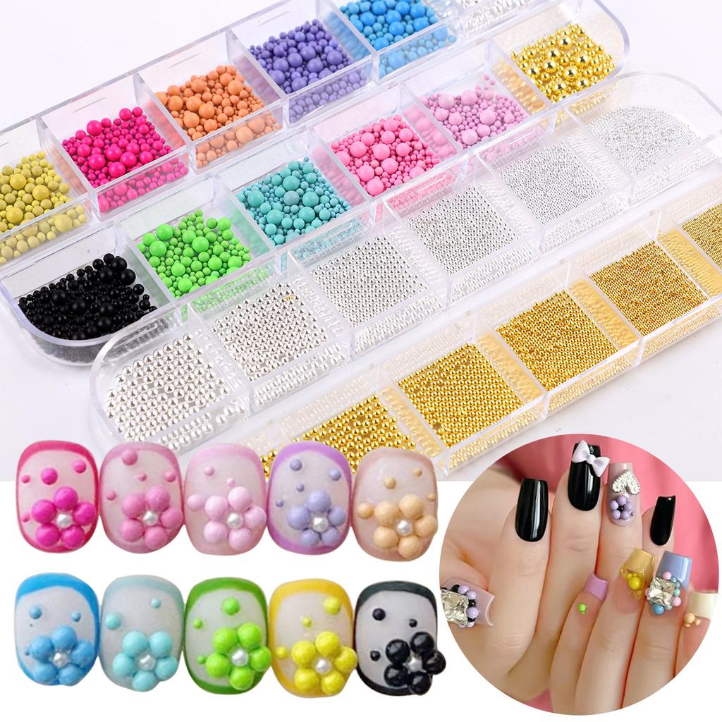 Nail Art Mini Small Steel Ball 12 Grid Does Not Fade Size Metal Round Beads Mixed Nail Jewelry Set
