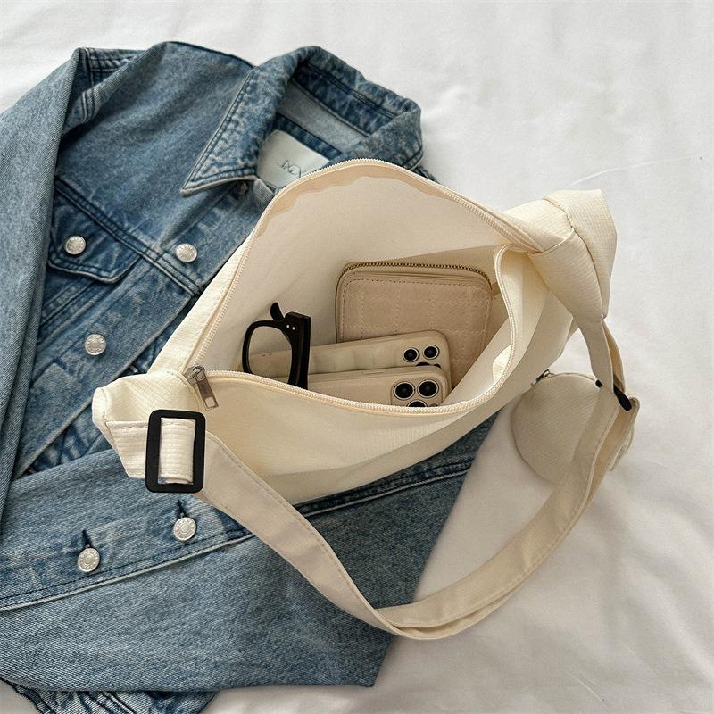 Canvas Bag Women's Crossbody Bag Large Capacity Casual Versatile Dumpling Bag Single Bag College Student Commuting Bag for Class