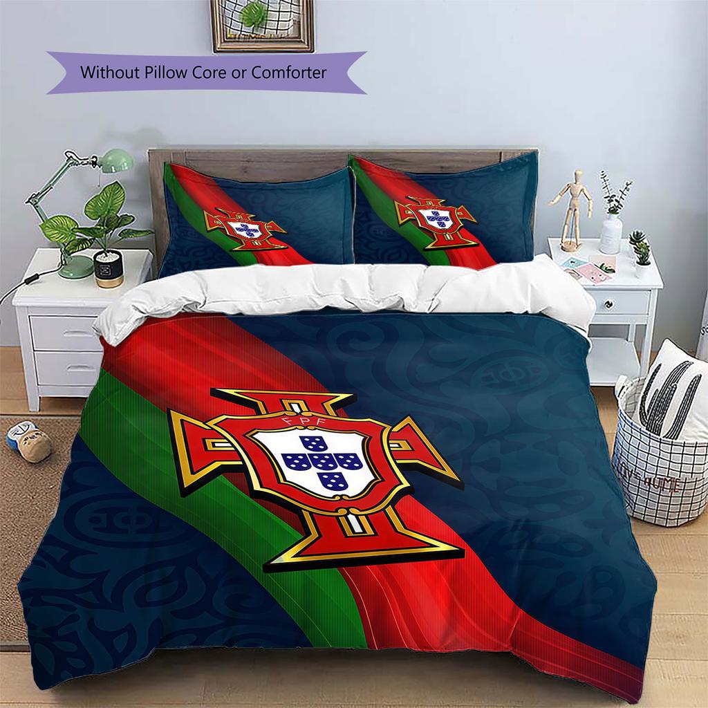 Portugal National Football Logo Pattern Bedding,Quilt Set Quilt Cover Pillowcase Home Birthday Gift(1 * duvet cover + 2 * pillowcase, without core)