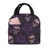 Gothic Violet Flower Skull Insulated Lunch Bag for Women Office Cooler Thermal Food Box Tote Portable Lunch Boxes Container