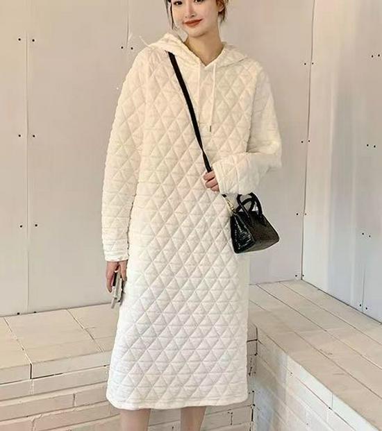 

French Retro Knee-Length Cotton Hoodie Dress XXL for 136-150 jin