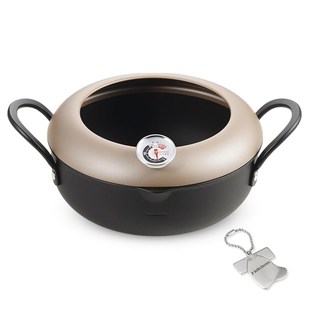 Tempura Pot with Induction Gas Made In Original Tag Included J-kitchens Thermometer, 20cm, Compatible, Compatible, Japan,